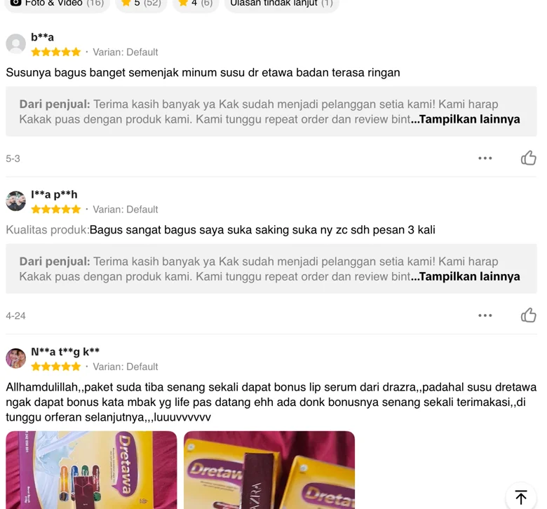 Dokumentasi ulasan pembeli yang menyebut sudah memesan tiga kali
